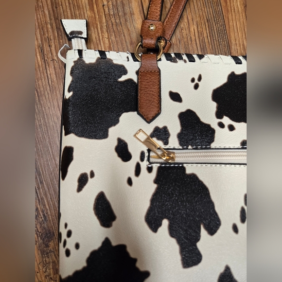 cowprint handbag nwt62$ DS Bags textured beautiful western boho cute farm - Picture 5 of 16